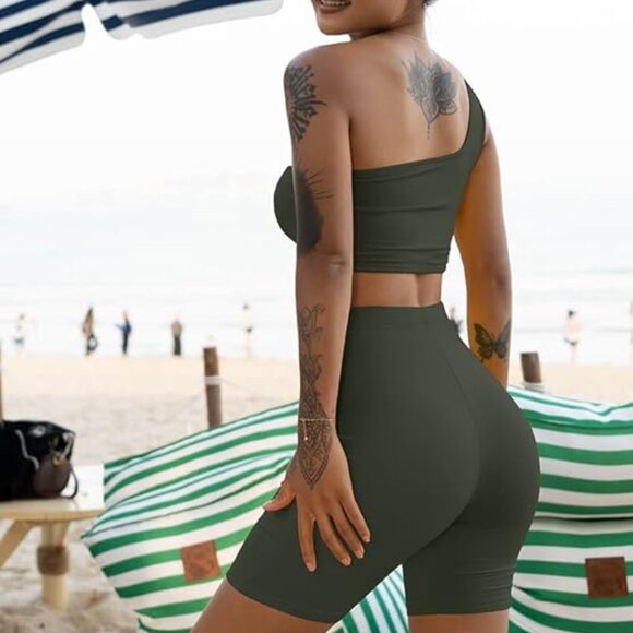 XL Bodycon Shorts 2 Piece Set Green - Picture 4 of 13